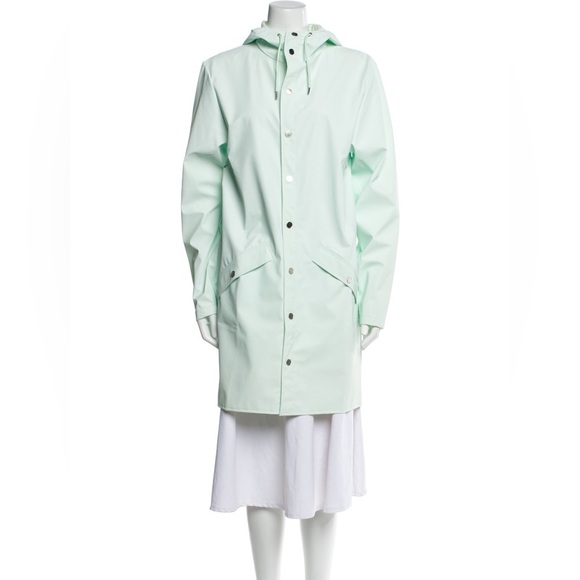 Rains Hooded Coated-Shell Jacket In Light Green Size L NWT - Picture 4 of 10